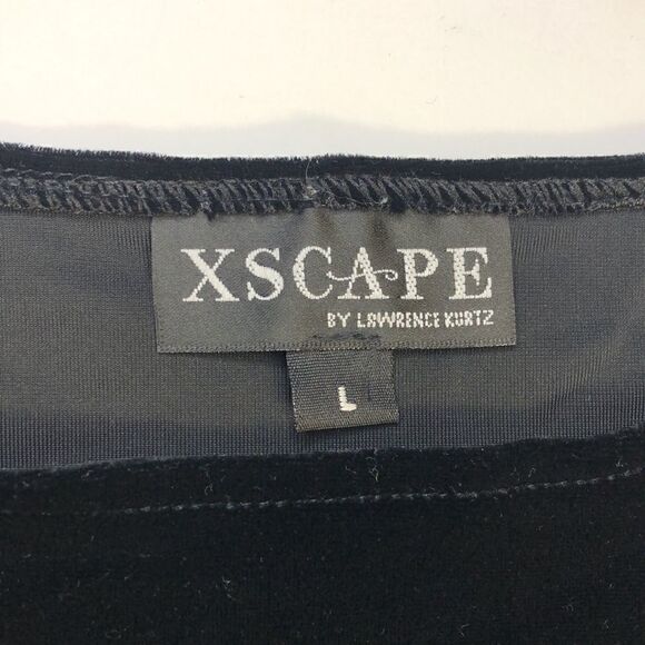 HP! XSCAPE Black Velvet Sleeveless Scoop Neck Top w Crochet Beaded Fringe (L) - Picture 5 of 8